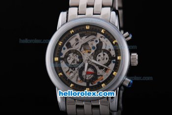 Patek Philippe Skeleton Automatic Movement with Silver Case and SS Strap - Click Image to Close